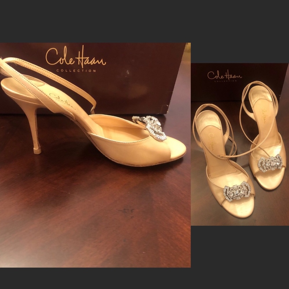 COLE HAAN STILETTO CHAMPAGNE 8 cream shimmery
